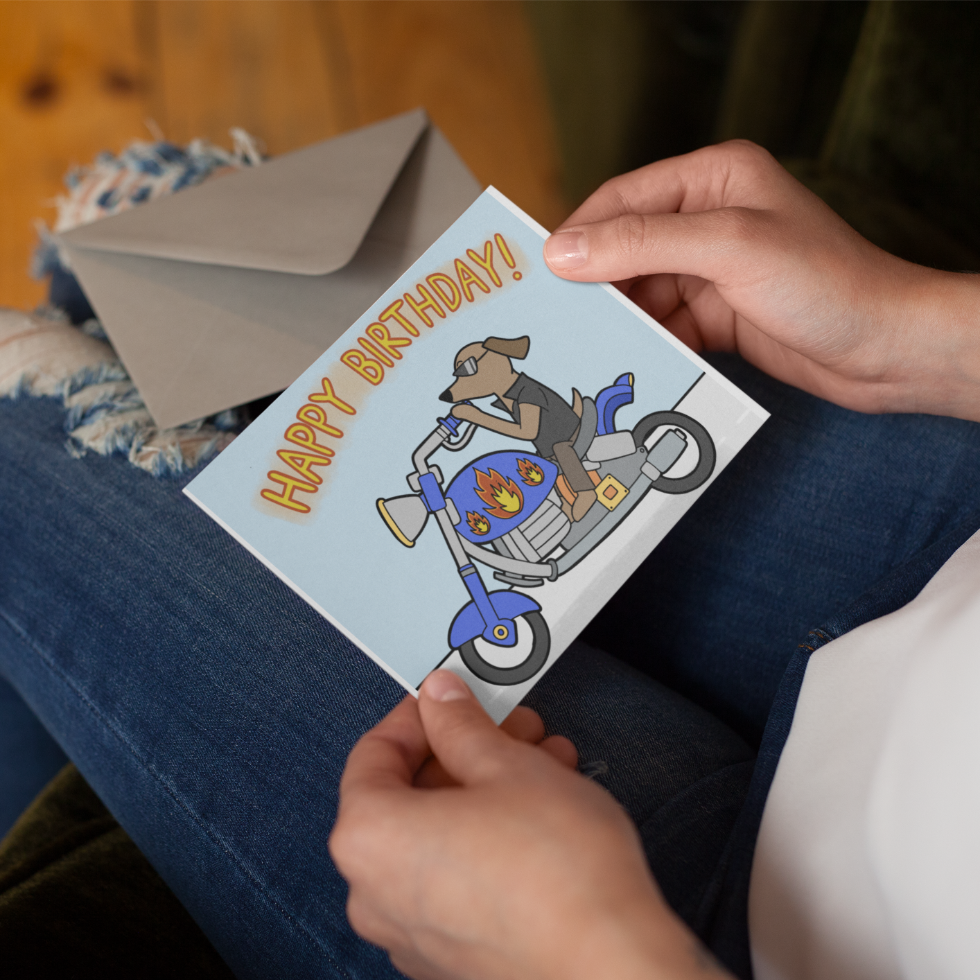 Motorbike Dog - Birthday Card